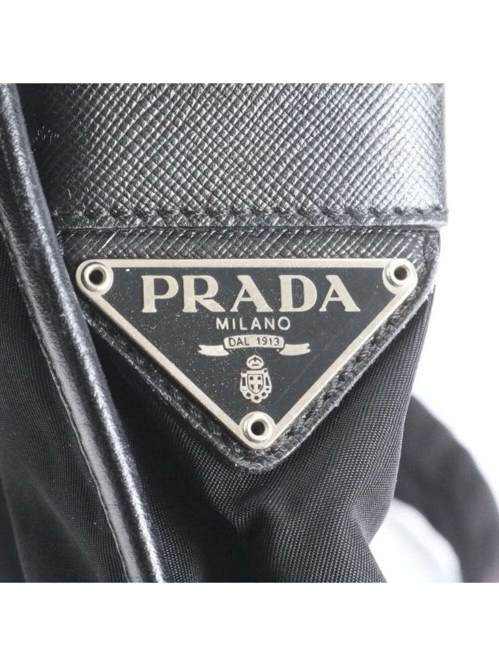 Prada Tessuto Nylon Triangle Logo Leather Shoulder Bag Crossbody Messenger Black